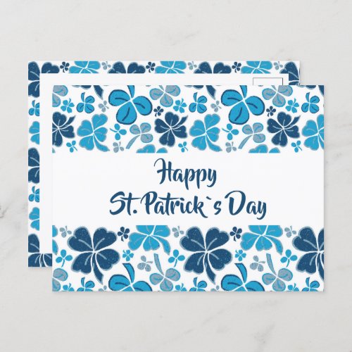 Blue Clover Shamrock Pattern St Patricks Day Postcard
