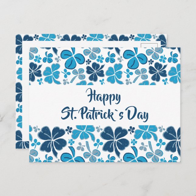 Blue Clover Shamrock Pattern St. Patrick`s Day Postcard (Front/Back)