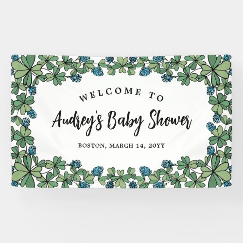 Blue Clovers Boy Baby Shower Welcome Banner