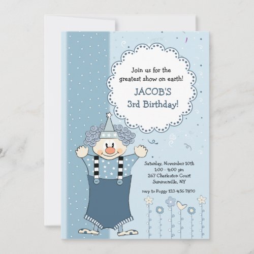 Blue Clown Invitation