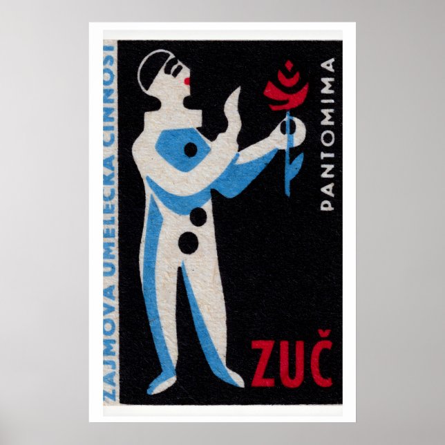 Blue Clown Red Rose - Matchbox Print - Czech Wall (Front)