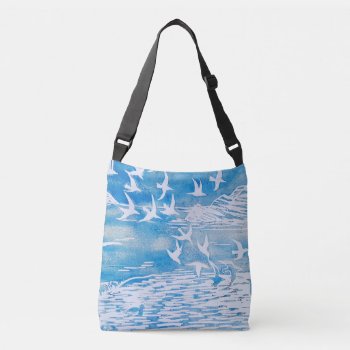 Blue Coast Birds Modern Watercolor Art Crossbody Bag by beachcafe at Zazzle