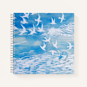 Blue Coast Birds Modern Watercolor Art Notebook