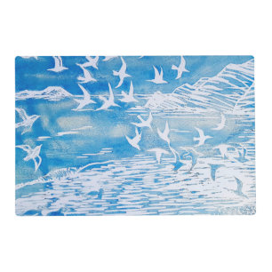 Blue Coast Birds Modern Watercolor Art Placemat