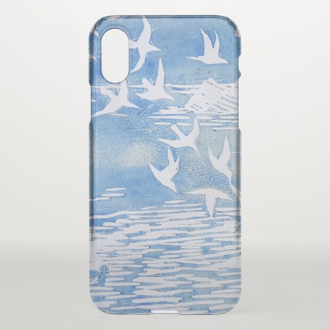 Blue Coast Birds Modern Watercolor Art Uncommon iPhone Case (Back)