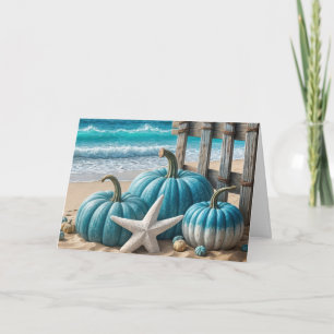 Blue Coastal Autumn Pumpkins For Birthday Card