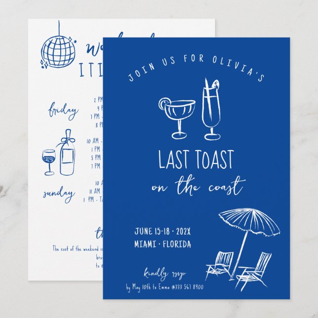 Blue Coastal bachelorette hens weekend Invitation (Front/Back)