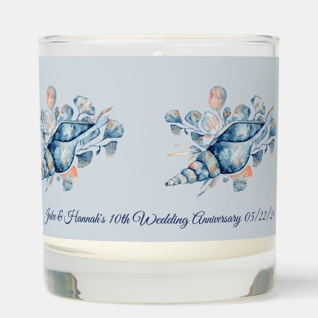 Blue Coastal Beach Wedding Anniversary Candles (Front)