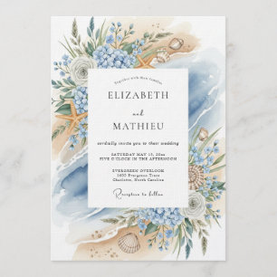 Blue Coastal Bloom Beach Wedding Invitation