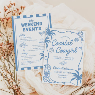 Blue Coastal Cowgirl Bachelorette Party Invitation