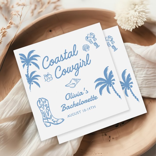 Blue Coastal Cowgirl Bachelorette Party Napkins (Creator Uploaded)