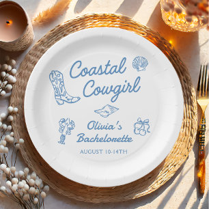 Blue Coastal Cowgirl Bachelorette Party Paper Plates