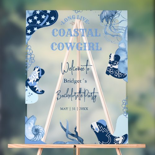 blue coastal cowgirl bachelorette welcome party acrylic sign