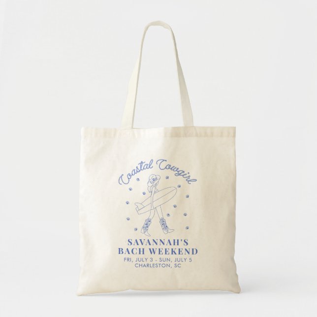 Blue Coastal Cowgirl Nautical Beach Bachelorette Tote Bag (Front)