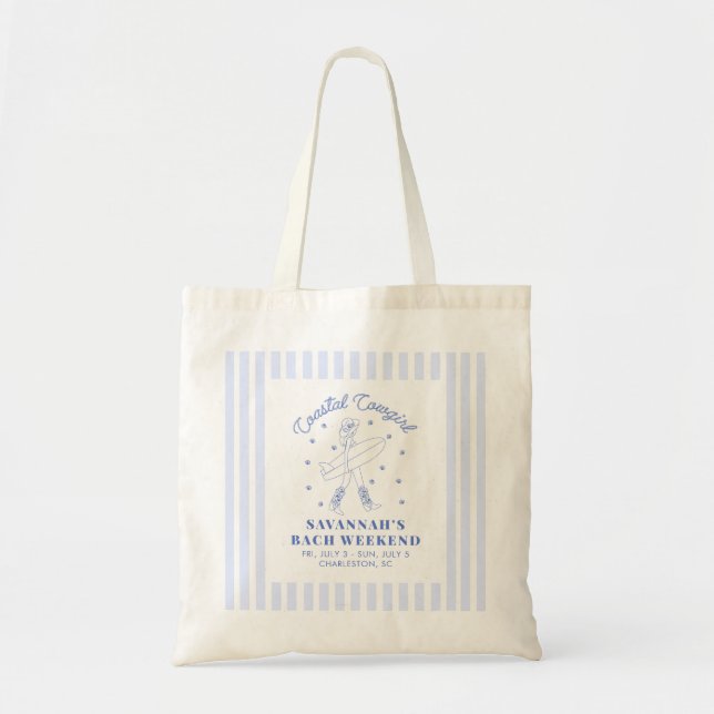 Blue Coastal Cowgirl Nautical Beach Bachelorette Tote Bag (Front)