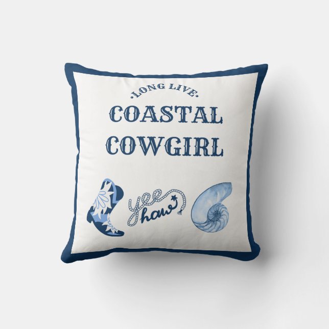 blue coastal cowgirl  throw pillow (Back)