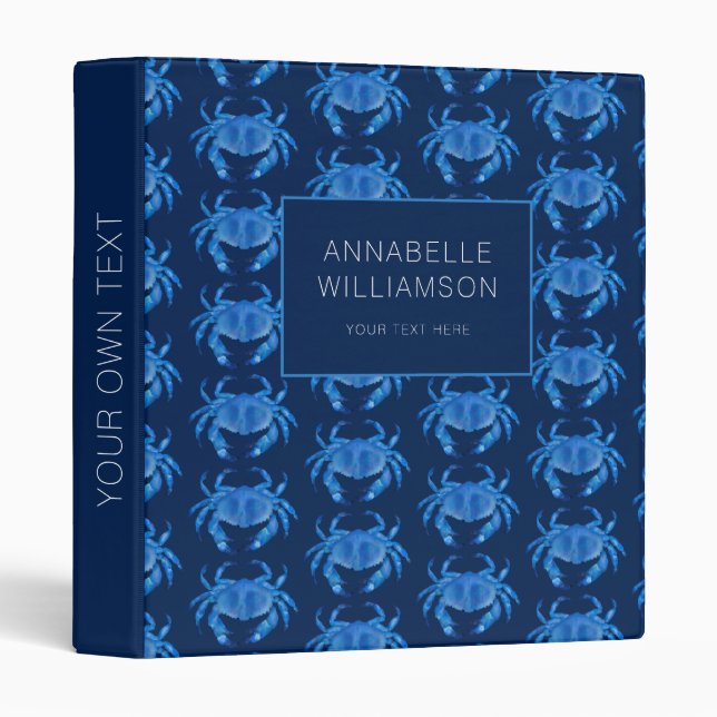 Blue Coastal Crab Ocean pattern 3 Ring Binder (Front/Spine)