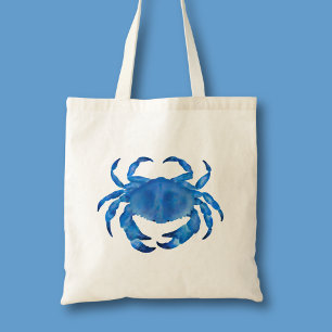 Blue coastal crab tote bag