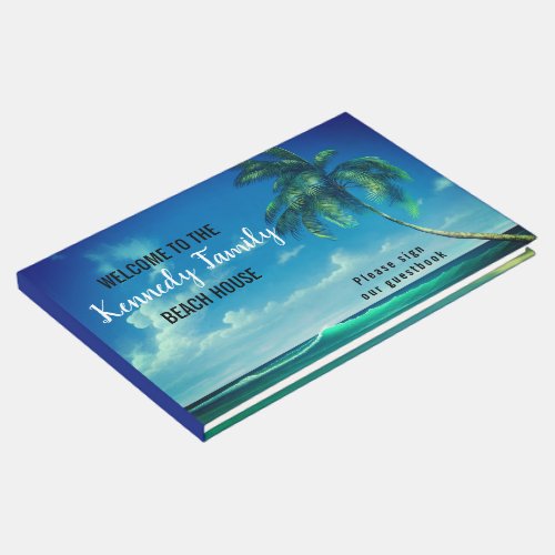 Blue Coastal Family Beach House Welcome Guest Book
