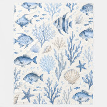 Blue Coastal Fish Fleece Blanket