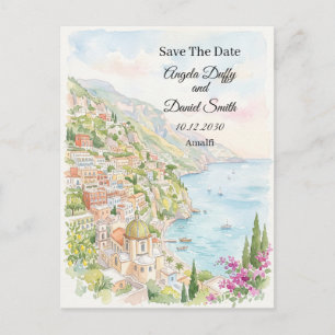 Blue Coastal Floral Save The Date Postcard