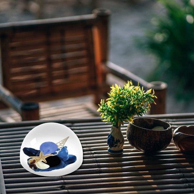 Blue coastal floral table centerpiece ornament paperweight (Blue hygge wabi sabi personalized paperweight)