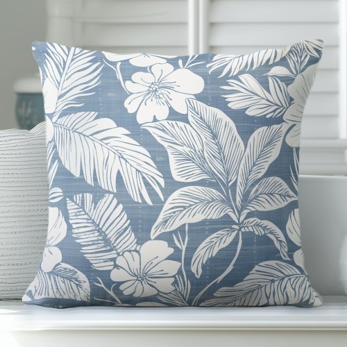 Blue Coastal Flower Decorative Pillow