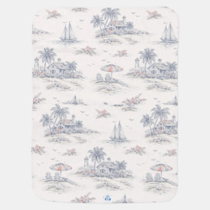 Blue Coastal French Toile Baby Blanket