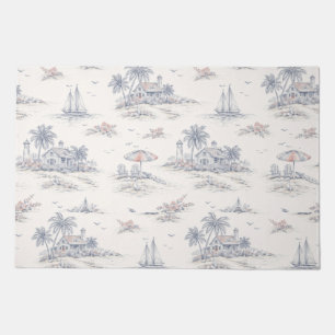 Blue Coastal French Toile Doormat