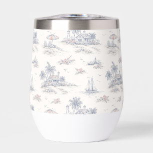 Blue Coastal French Toile Water Bottle
