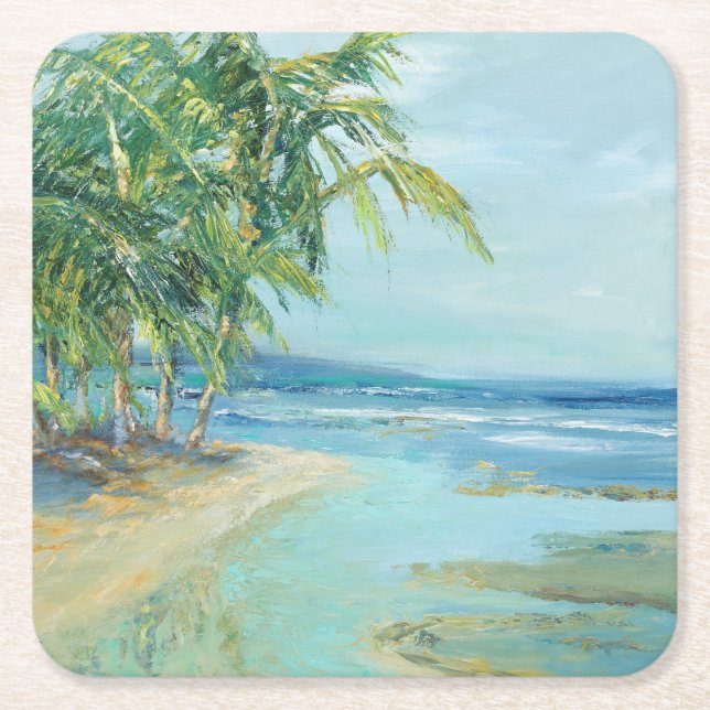 Blue Coastal Lagoon Square Paper Coaster (Front)