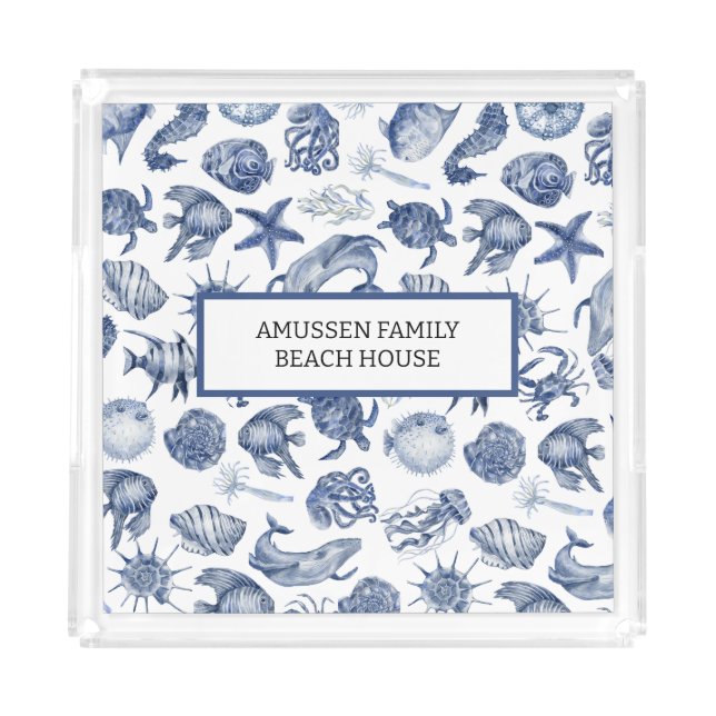 Blue Coastal Living Home Decor Acrylic Tray (Front)