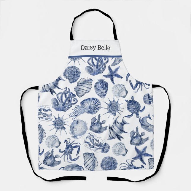Blue Coastal Living Home Decor Apron (Front)