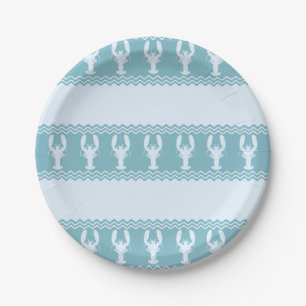 Blue Coastal Lobster Stripes Paper Plates