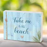 Blue Coastal Rustic Wood Take Me To Beach Script Wooden Box Sign<br><div class="desc">Keep your summer memories close to your heart all year long with this beachy light blue wood with nautical rope, coral heart, and coastal sea grass wood box sign. Keep this close to you and get ready to be transported back to your fondest happy place. The real wood gives this...</div>