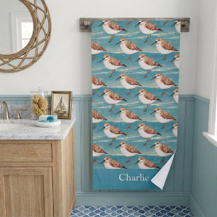 Blue Coastal Sandpiper Bird Bath Towel