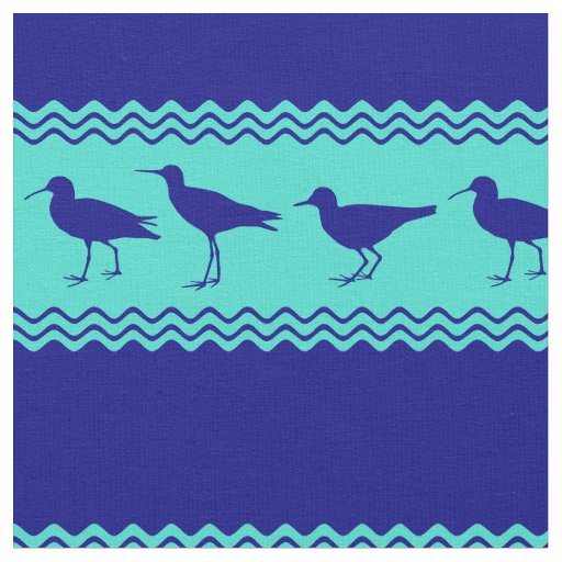 Blue Coastal Sandpiper Bird Stripes Fabric