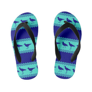 Blue Coastal Sandpiper Bird Stripes Kid's Flip Flops