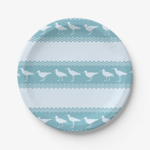 Blue Coastal Sandpiper Bird Stripes Paper Plates