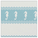 Blue Coastal Seahorses Stripes Fabric