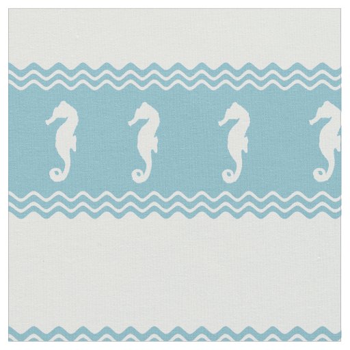 Blue Coastal Seahorses Stripes Fabric