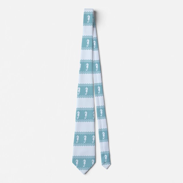 Blue Coastal Seahorses Stripes Neck Tie (Front)