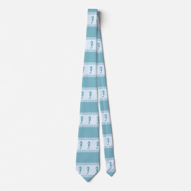 Blue Coastal Seahorses Stripes Neck Tie (Front)