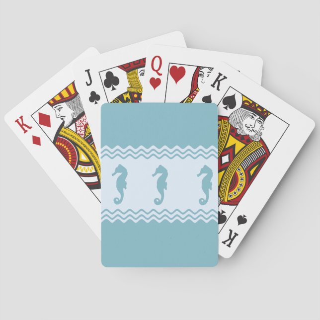 Blue Coastal Seahorses Stripes Poker Cards (Back)