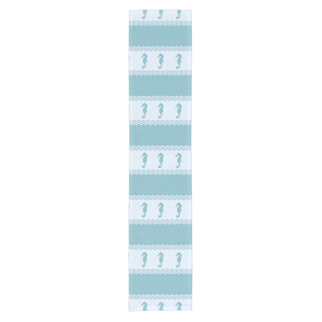 Blue Coastal Seahorses Stripes Short Table Runner (Front)