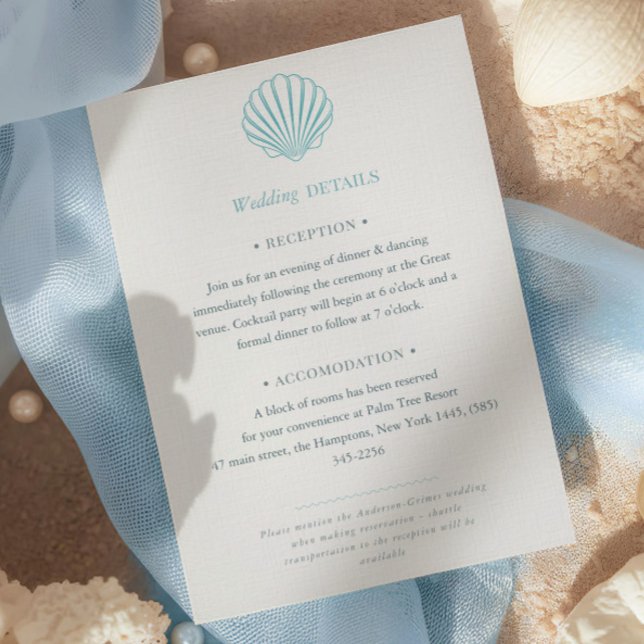 Blue Coastal Seashell Destination Wedding Enclosure Card (Creator Uploaded)
