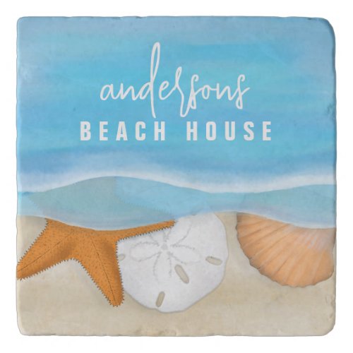 Blue Coastal Seaside Whimsical Ocean Seashells Trivet