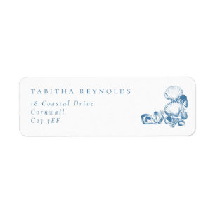 Blue Coastal Shells Wedding Return Address Label