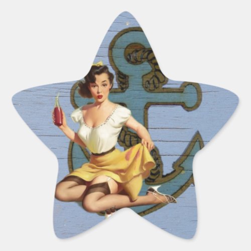blue coastal ship and anchor pool party girl star sticker
