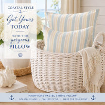 Blue Coastal Stripe Throw Pillow | Hamptons